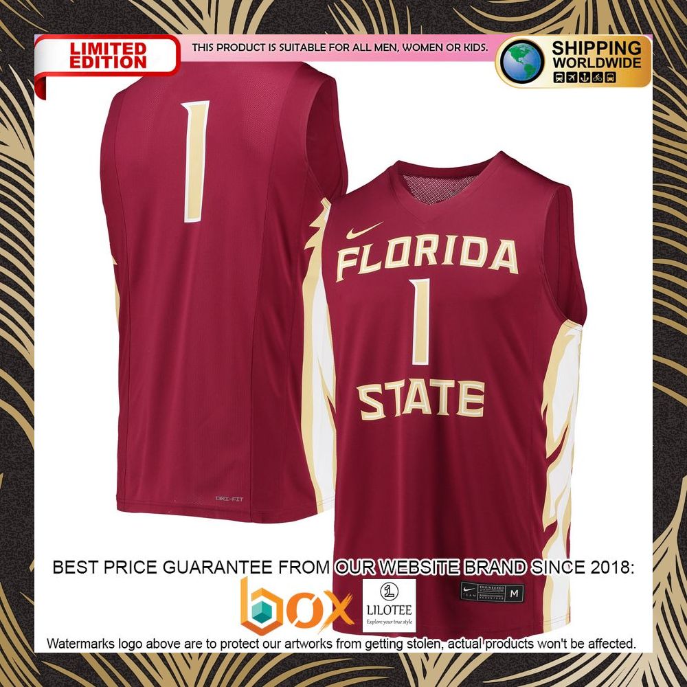 NEW #1 Florida State Seminoles Team Replica Garnet Basketball Jersey 5