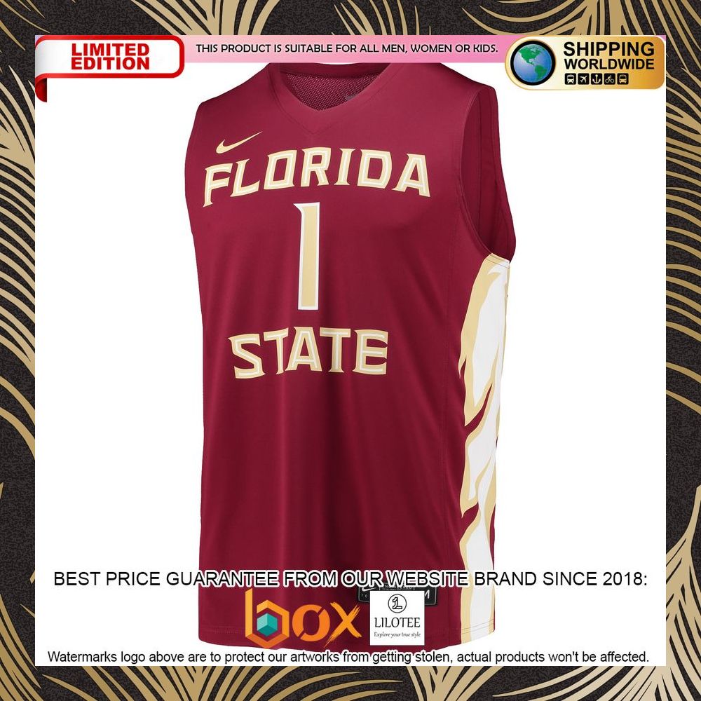 NEW #1 Florida State Seminoles Team Replica Garnet Basketball Jersey 6