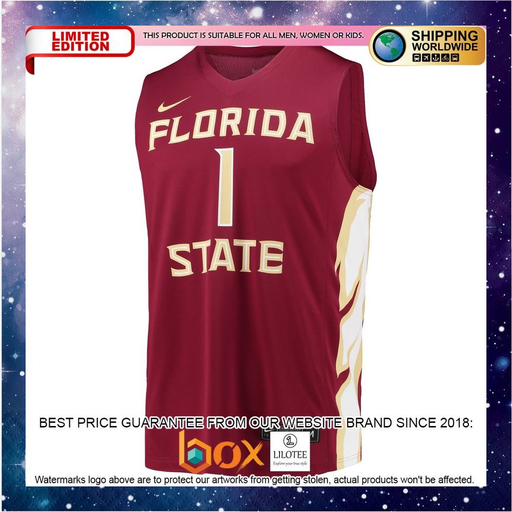 NEW #1 Florida State Seminoles Team Replica Garnet Basketball Jersey 2