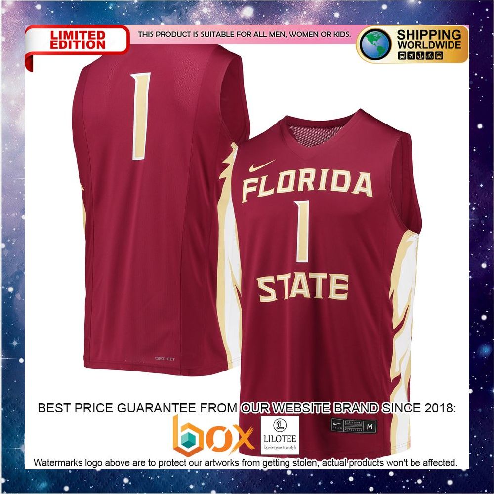 NEW #1 Florida State Seminoles Team Replica Garnet Basketball Jersey 4