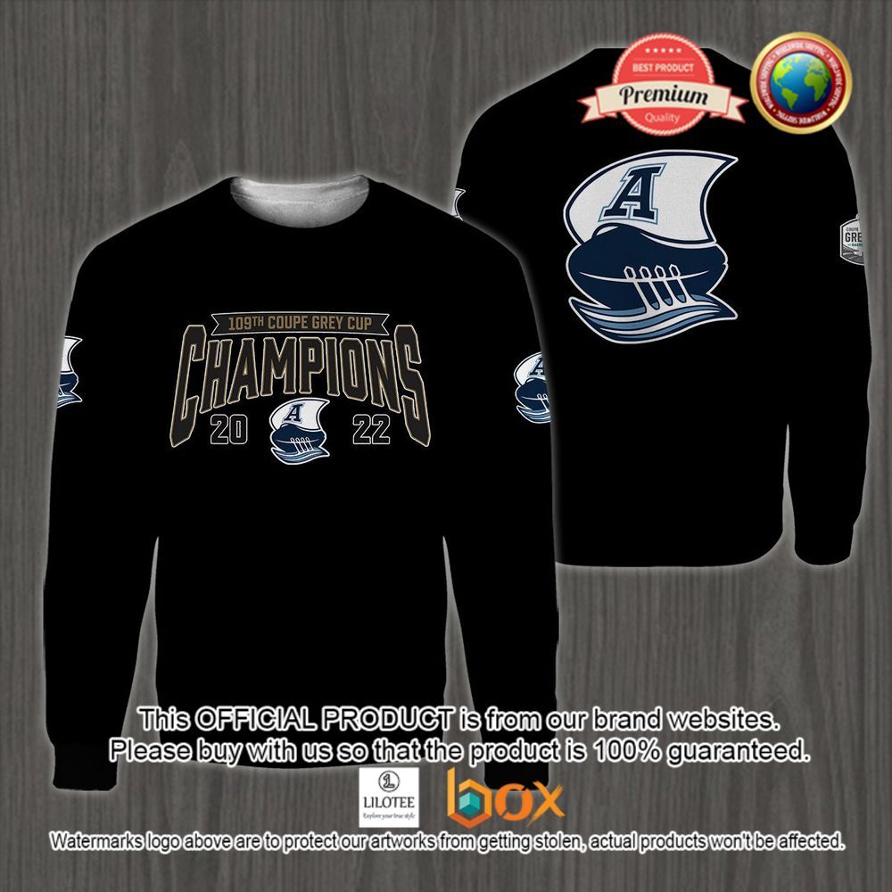 HOT 109th Grey Cup Toronto Argonauts Champions 2022 Black 3D Hoodie, T-Shirt 2