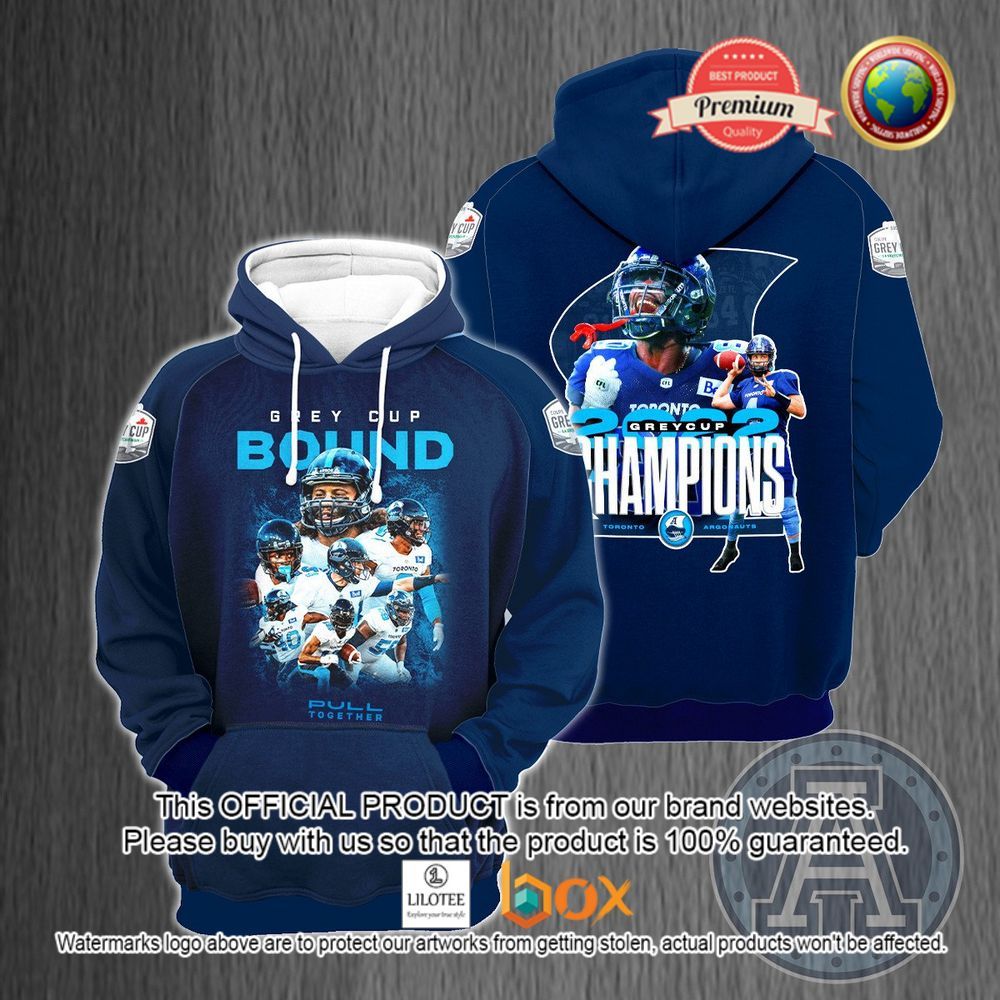 HOT 109th Grey Cup Toronto Argonauts Champions 2022 Blue 3D Hoodie, T-Shirt 1
