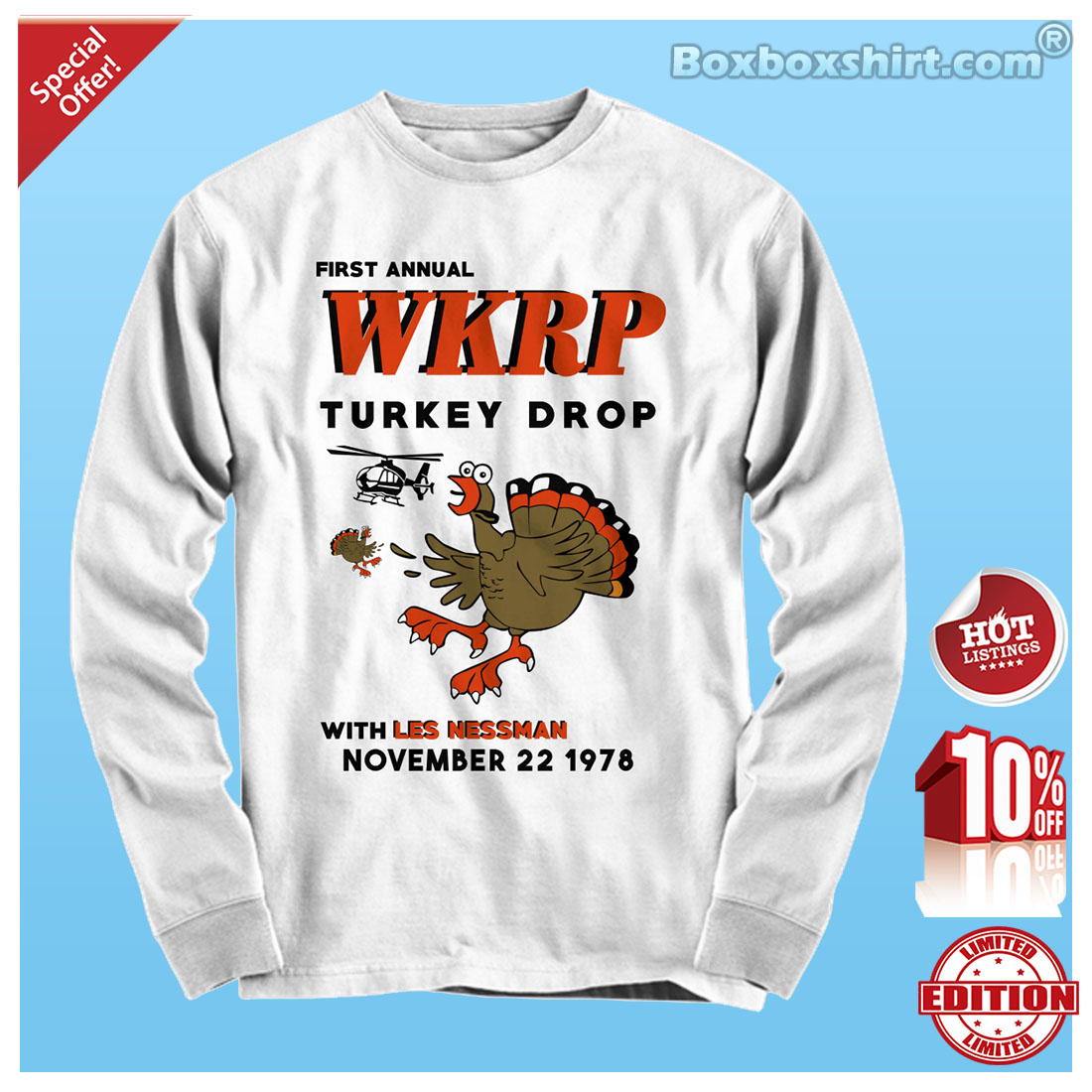 First annual WKRP turkey drop with Les Nessman shirt