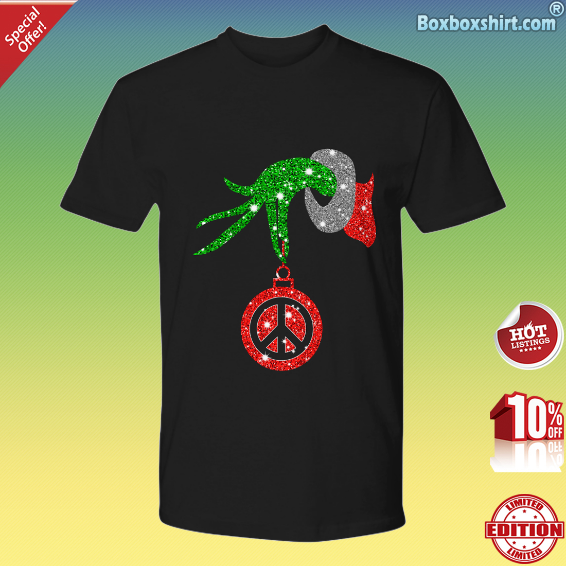 Grinch hand holding peace ornament Christmas Premium Tee