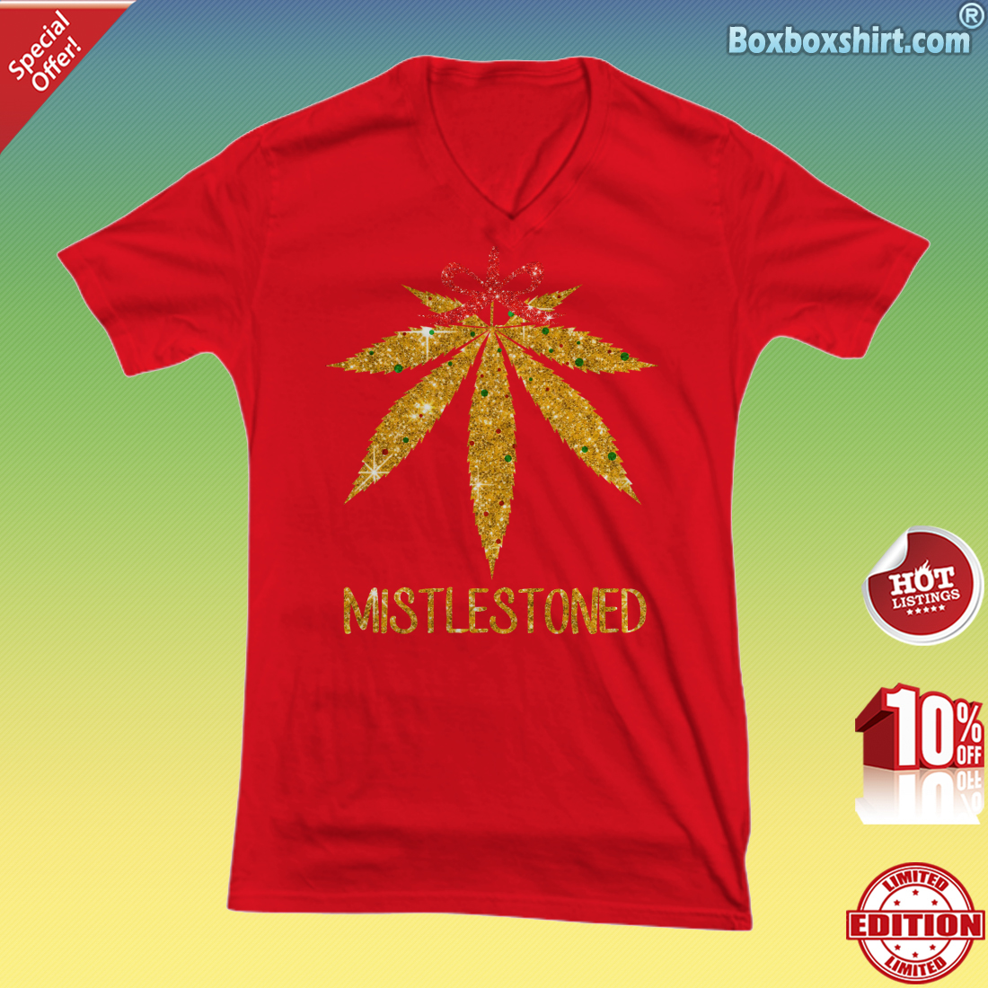 Cannabis mistletoe mistlestoned V-neck tee