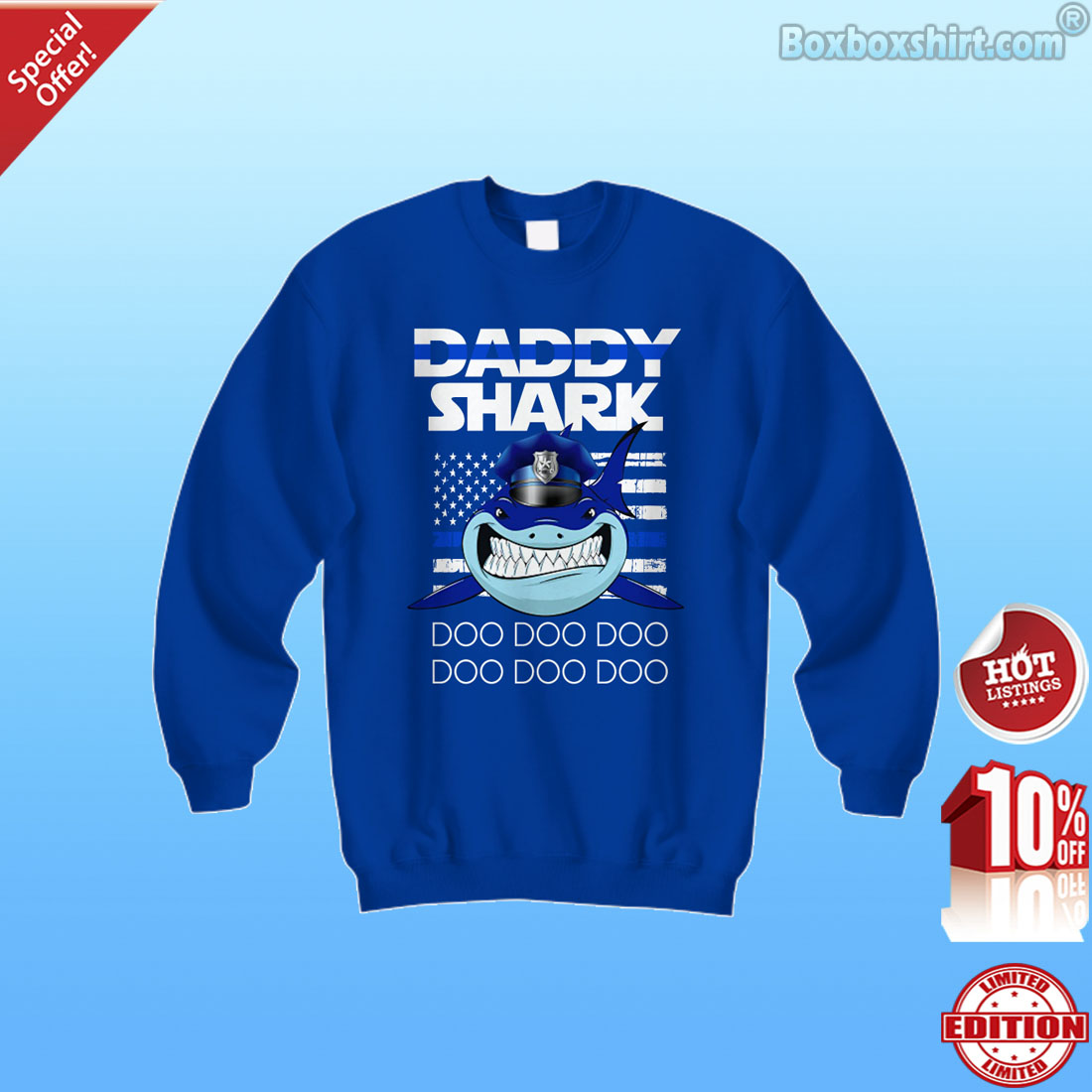 Daddy shark doo doo doo shark police american flag shirt