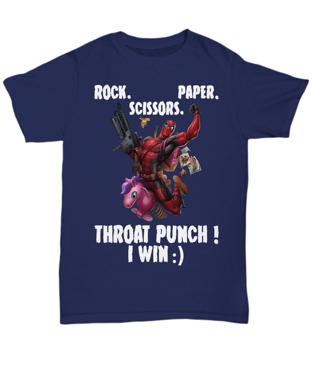Deadpool driving Unicorn rock scissor paper throat punch win shirt