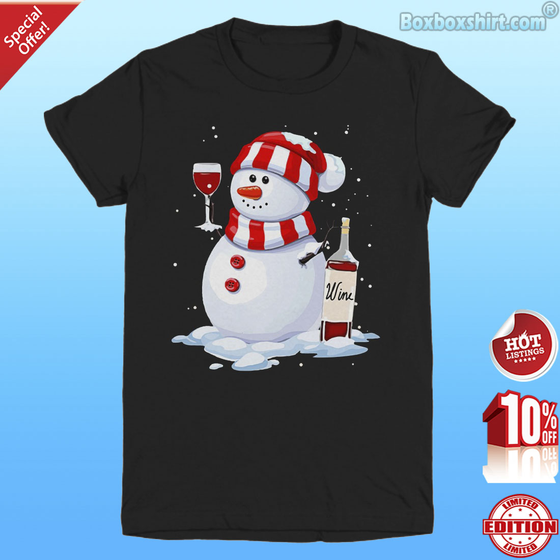 Snowman drinking Christmas wine shirt