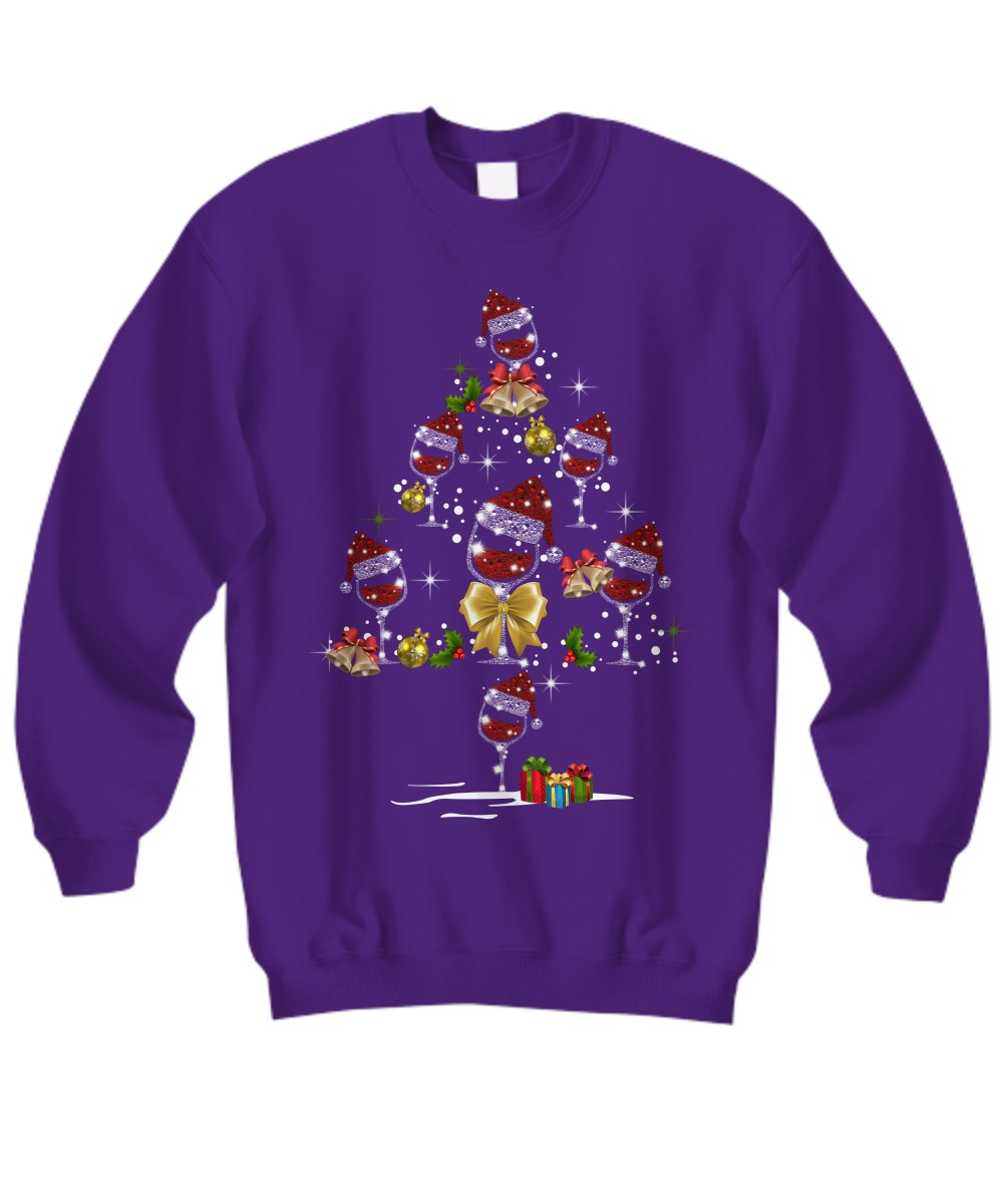 Wine santa hat Christmas tree shirt