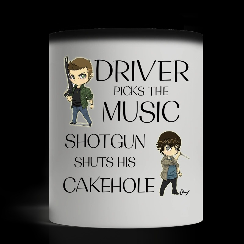 Dean and Sam driver picks the music shotgun shuts his cakehold magic mug