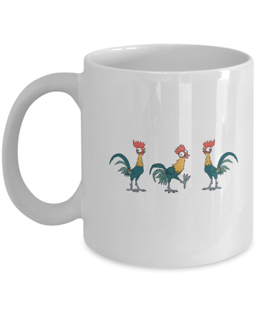 Hei hei chicken relax we are all crazy it is not a competition white mug