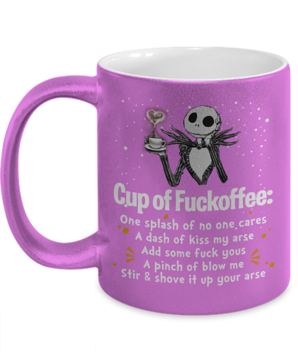 Jack Skellington cup of fuckoffee splash no one care dash kiss my arse pink mug