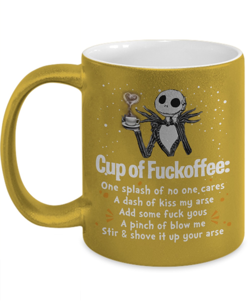 Jack Skellington cup of fuckoffee splash no one care dash kiss my arse yellow mug