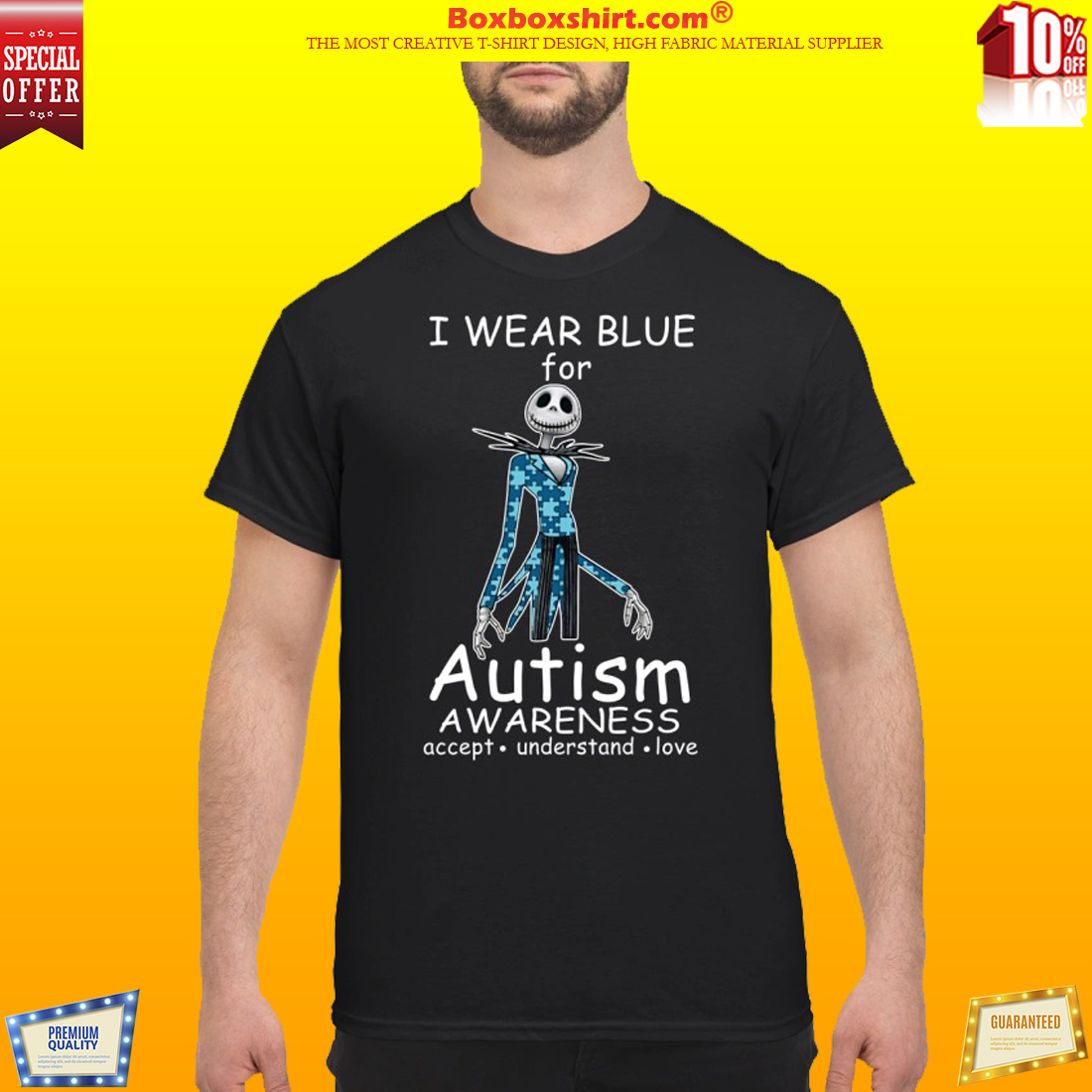 Jack skellington I wear blue for autism awareness classic shirt