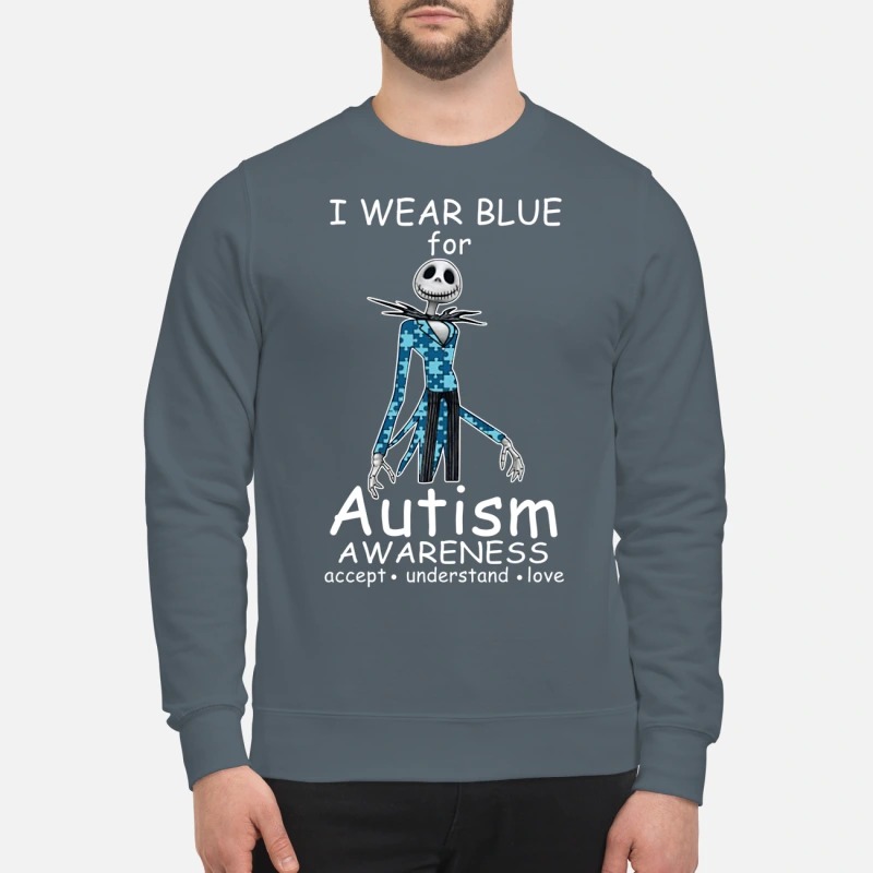 Jack skellington I wear blue for autism awareness sweatshirt