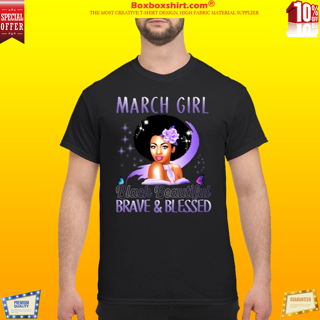 March girl black beautiful brave and blessed classic shirt