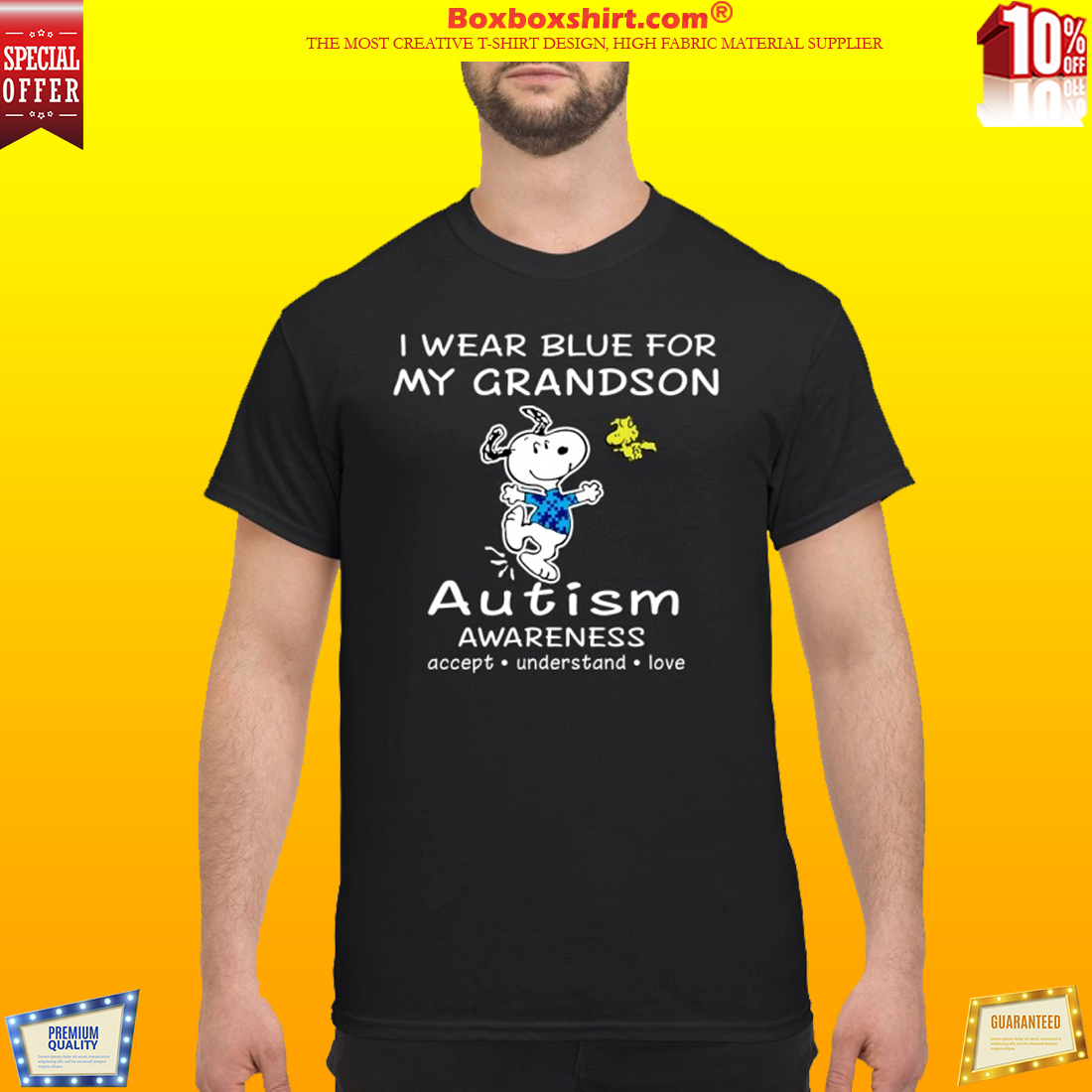 Snoopy and woodstock I wear blue for my grandson autism awareness classic shirt