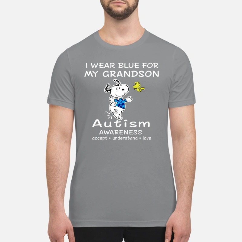 Snoopy and woodstock I wear blue for my grandson autism awareness premium shirt