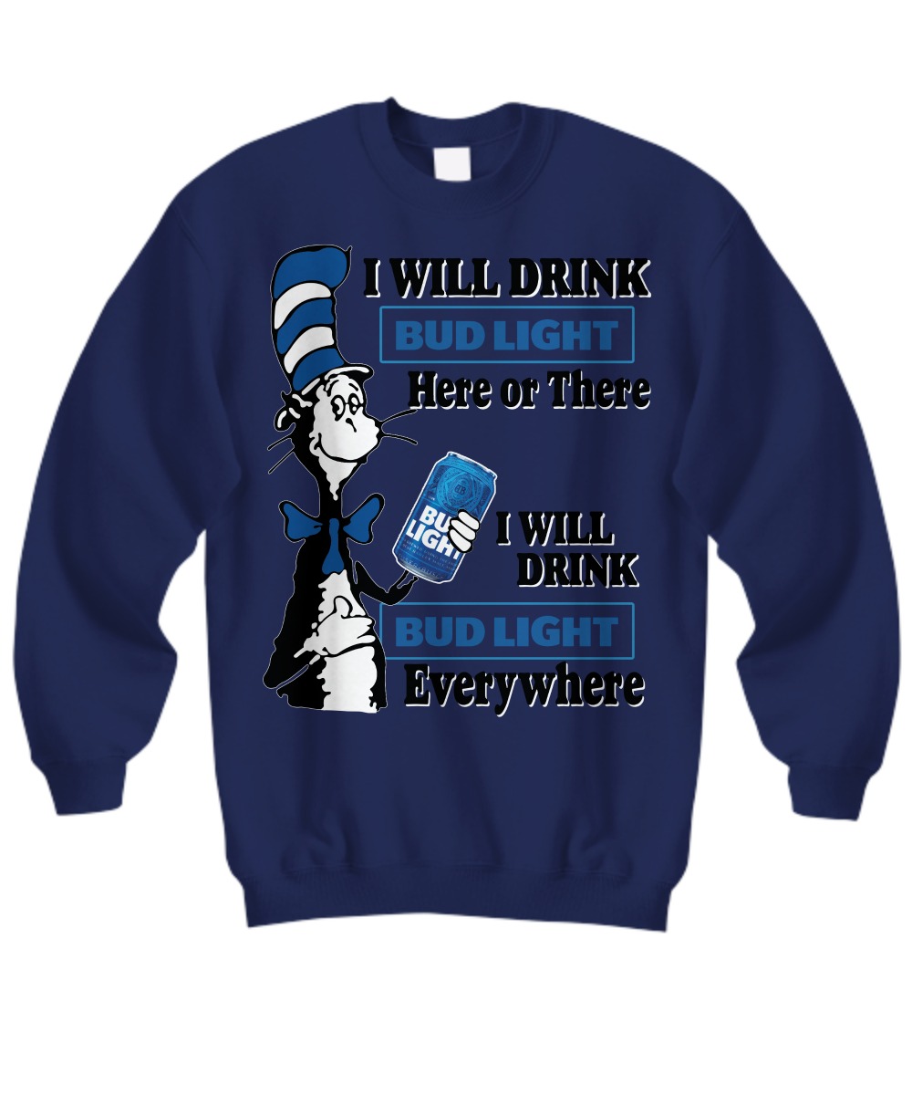 The cat in the hat holding Bud Light sweatshirt