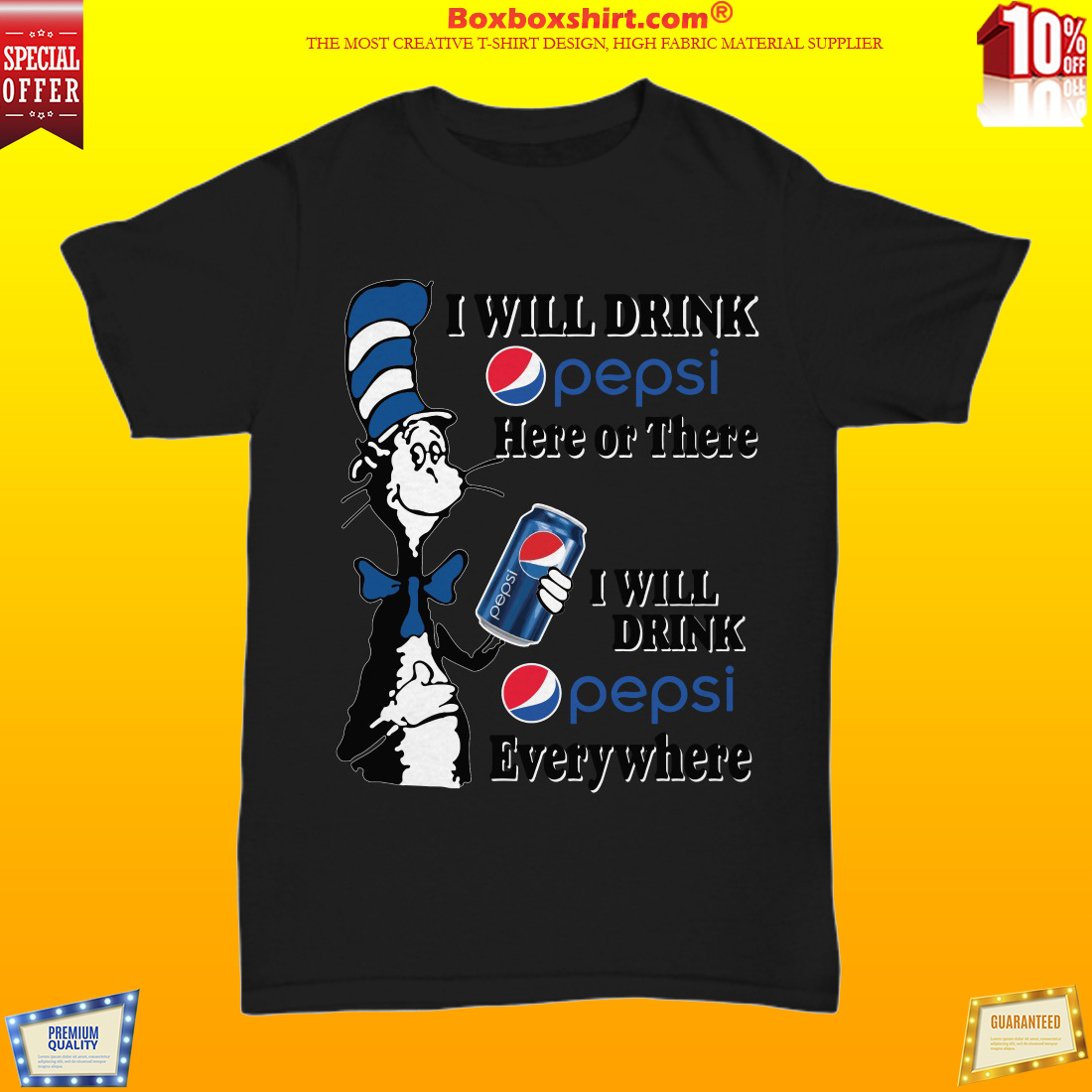 The cat in the hat holding Pepsi unisex shirt