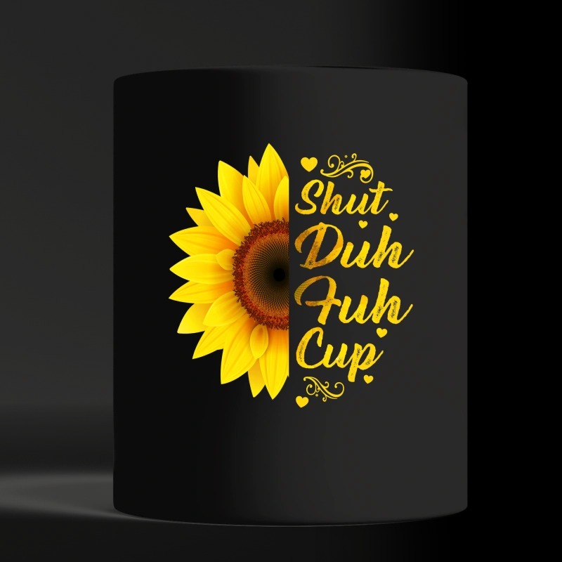 Sunflower shuh duh fuh cup black mug