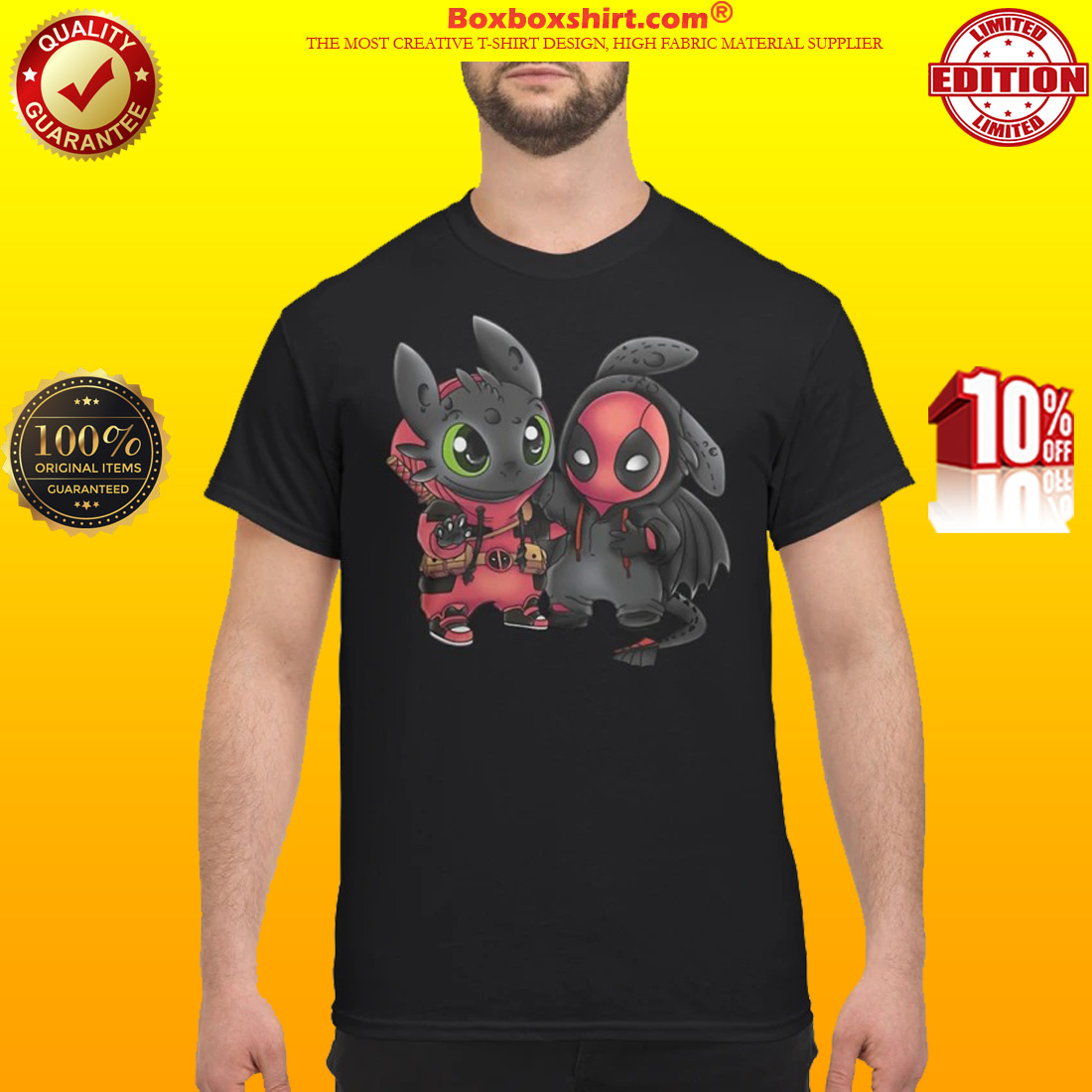 Baby deadpool and toothless shirt