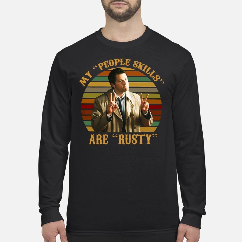 Castiel supernatural my people skills are rusty men's long sleeved shirt
