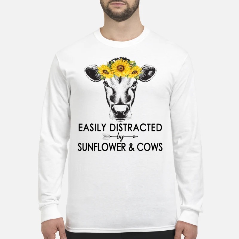 Easily distracted by sunflower and cows men's long sleeved shirt