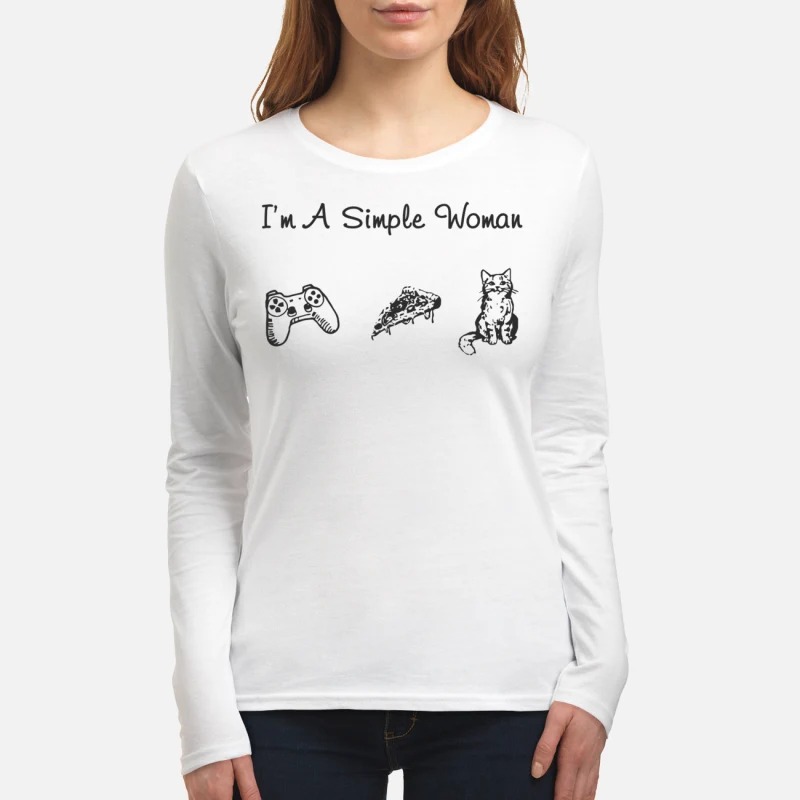 I'm a simple woman play game pizza cat women's long sleeved shirt