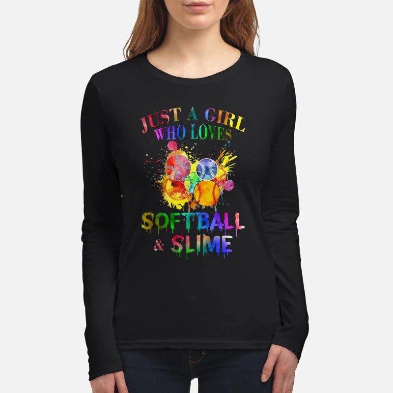 Just a girl who loves softball and slime women's long sleeved shirt