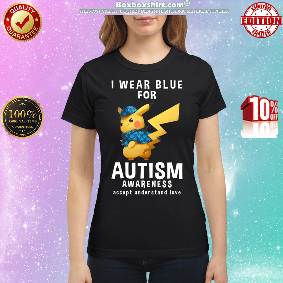 Pikachu I wear blue for autism awareness accept understand love classic shirt