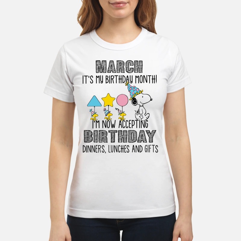 Snoopy and woodstock march it's my birthday month I'm now accepting classic shirt