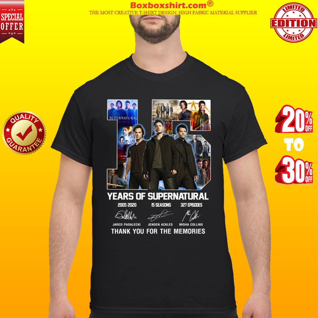 15 years of supernatural Jared Padalecki Jensen Ackles Misha Collins shirt