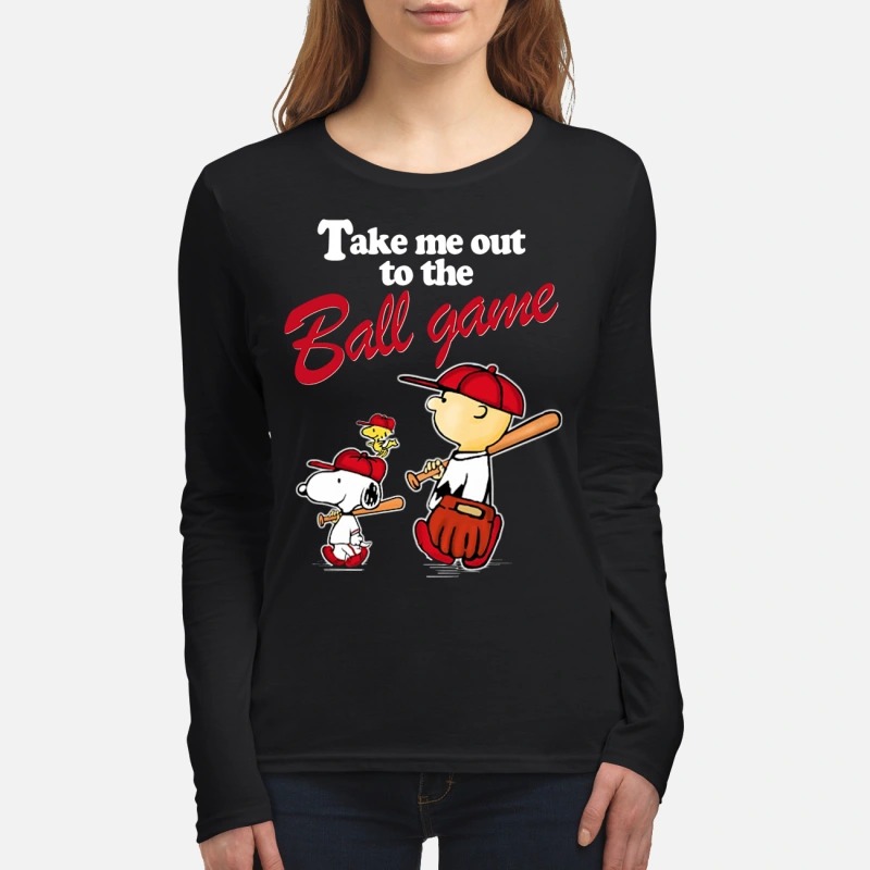 Charlie and Snoopy take me out to the ball game women's long sleeved shirt