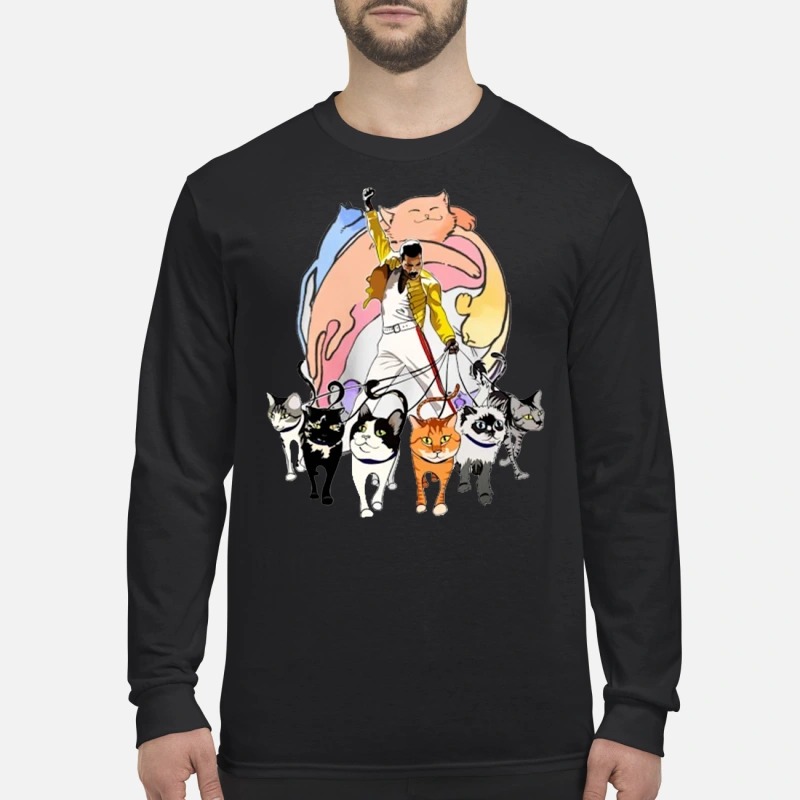 Freddie Mercury with cats men's long sleeved shirt