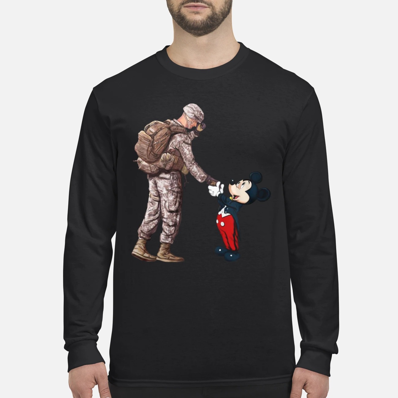 Mickey mouse and veteran soldier men's long sleeved shirt
