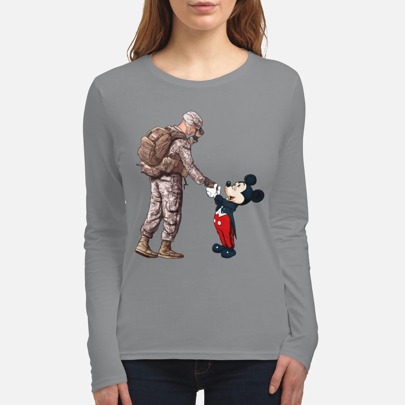 Mickey mouse and veteran soldier women's long sleeved shirt