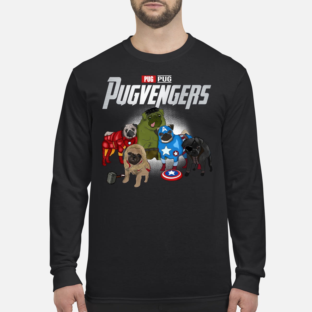 Pug avengers pugvengers men's long sleeved shirt