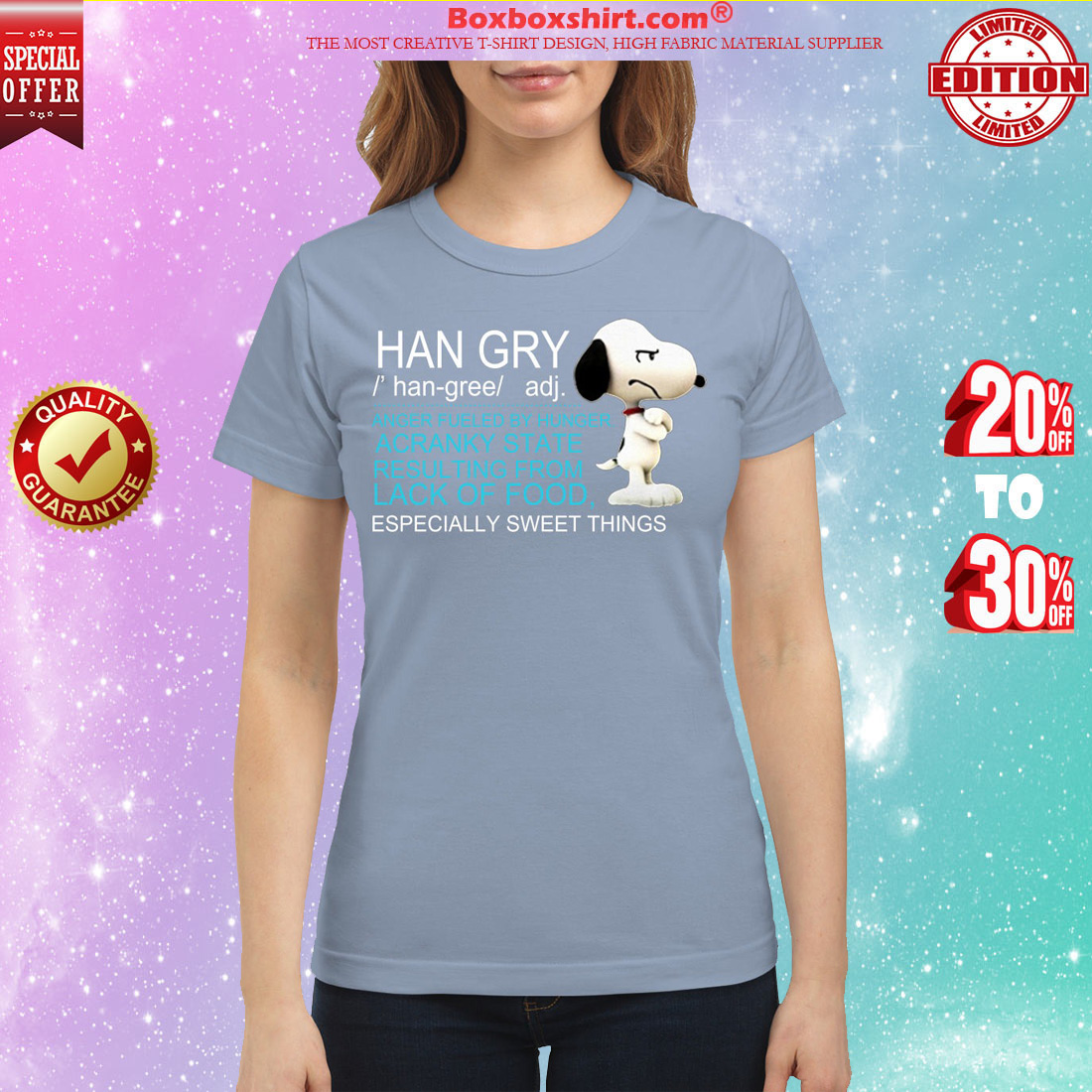 Snoopy han gry anger fueled by hunger acranky state result from lfood classic shirt
