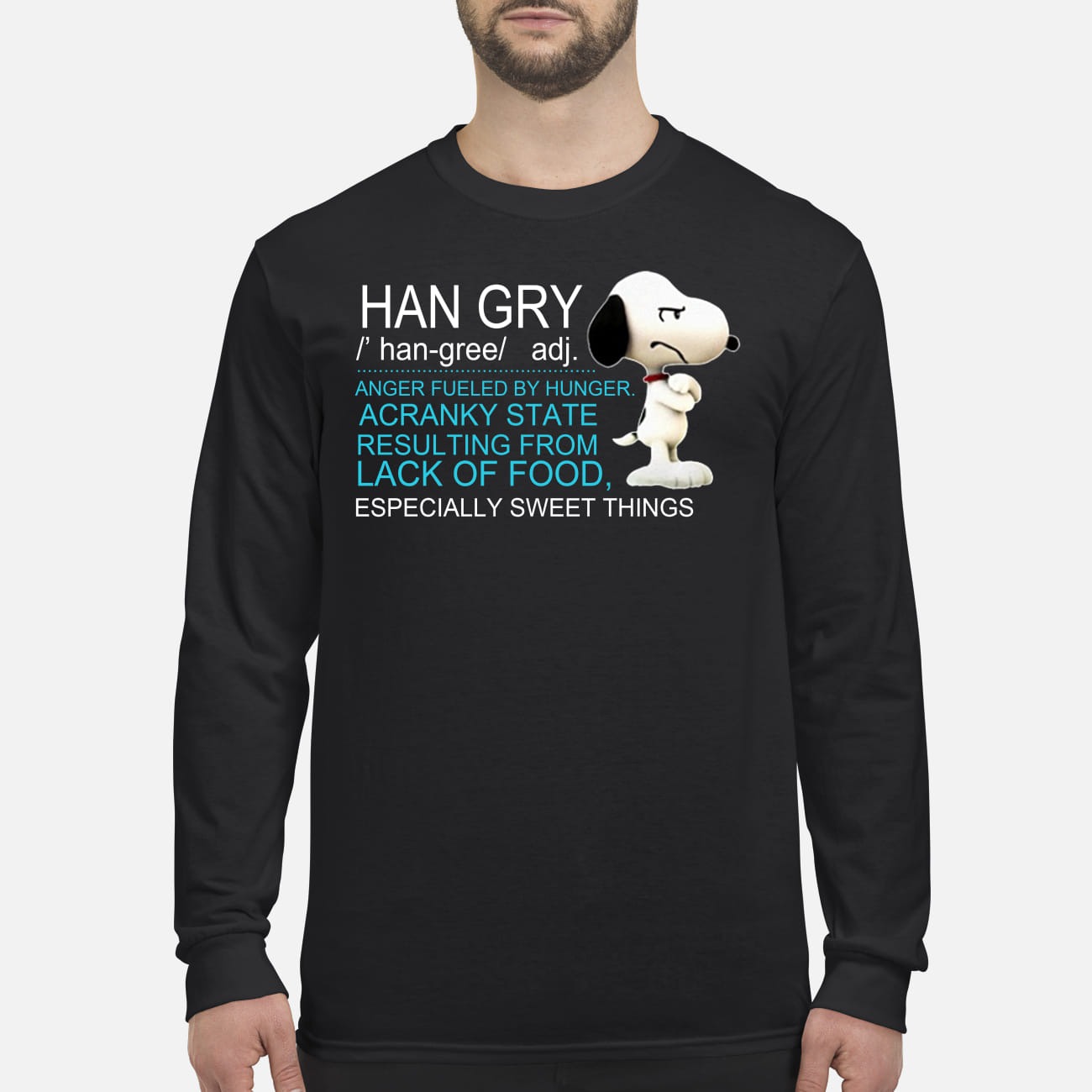Snoopy han gry anger fueled by hunger acranky state result from lfood men's long sleeved shirt