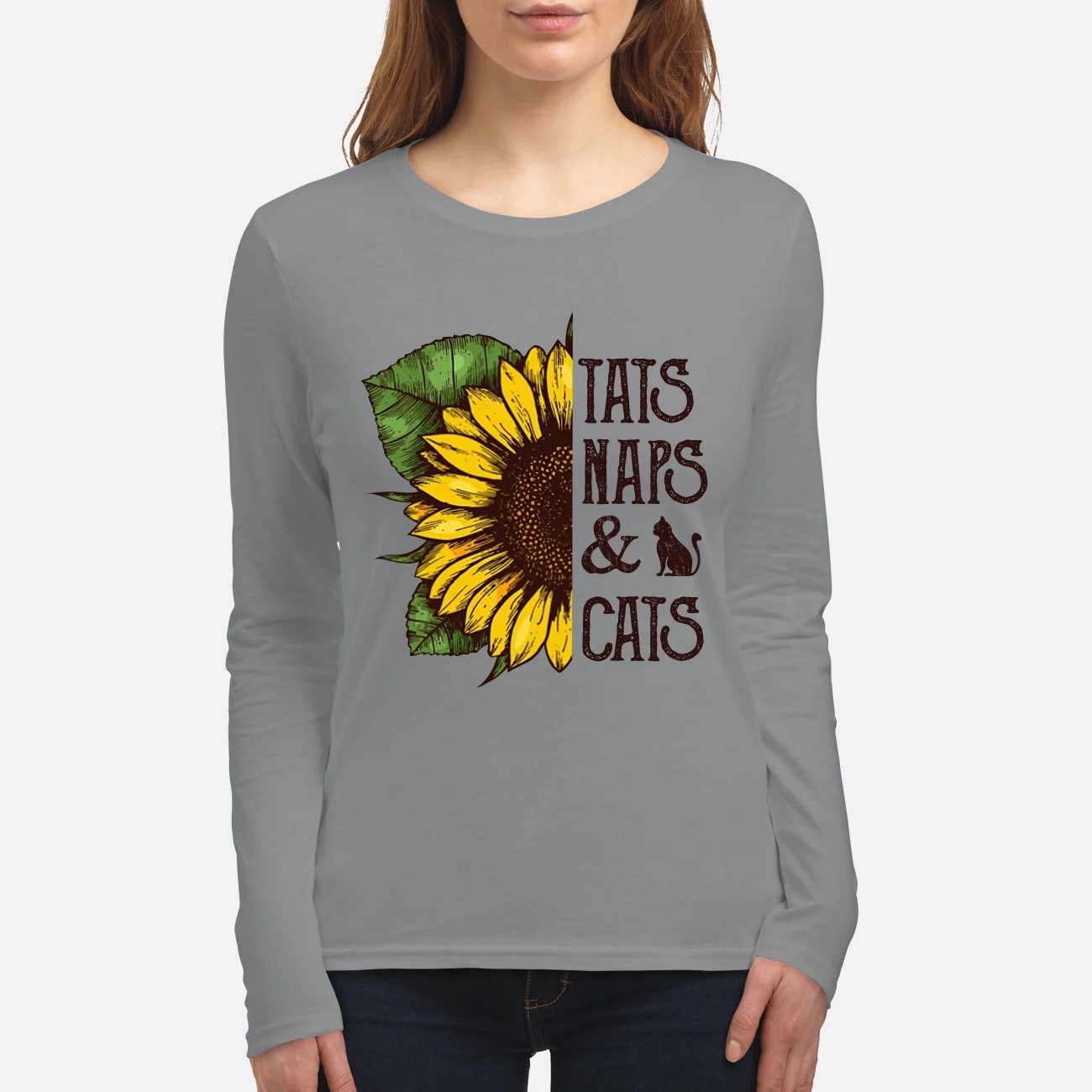 Sunflower Tats naps and cats women's long sleeved shirt