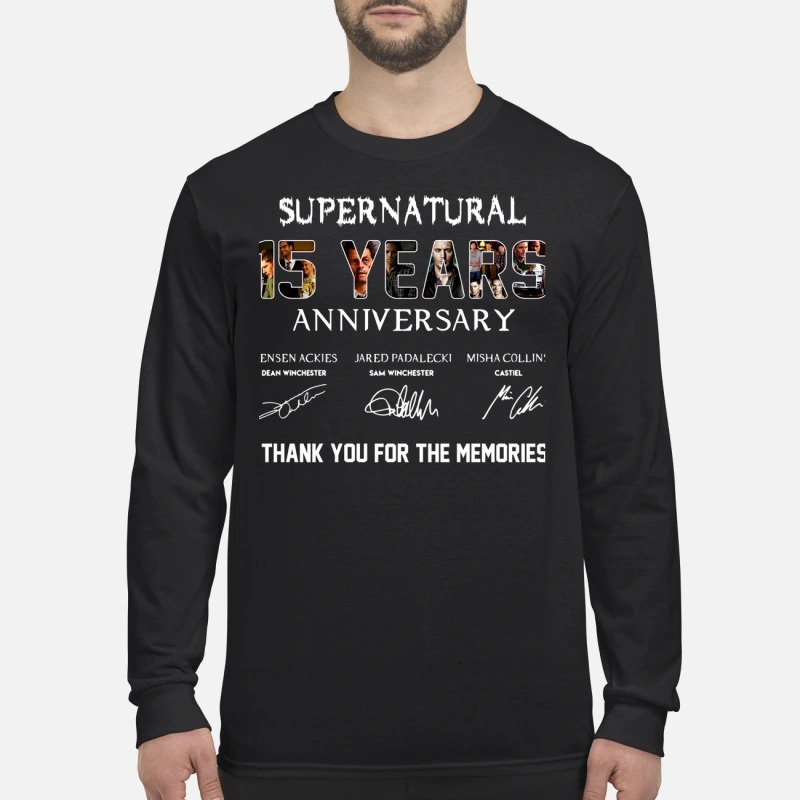 Supernatural 15 Year Anniversary signatures men's long sleeved shirt