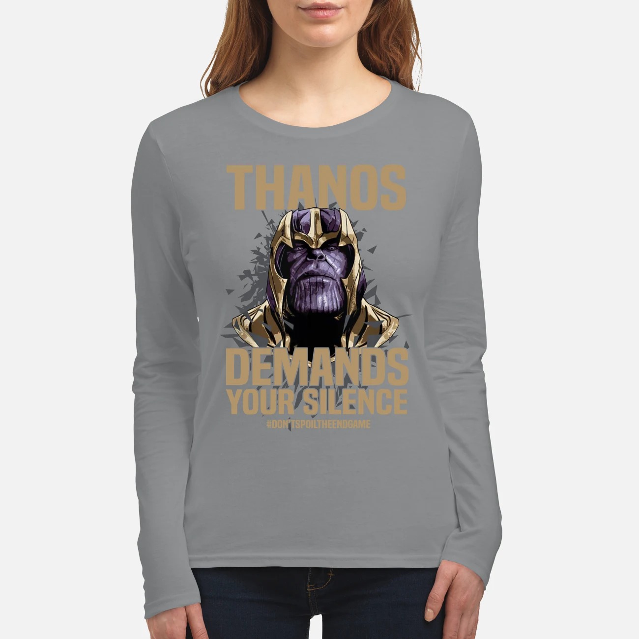 Thanos demands your silence dont spoil the end game women's long sleeved shirt