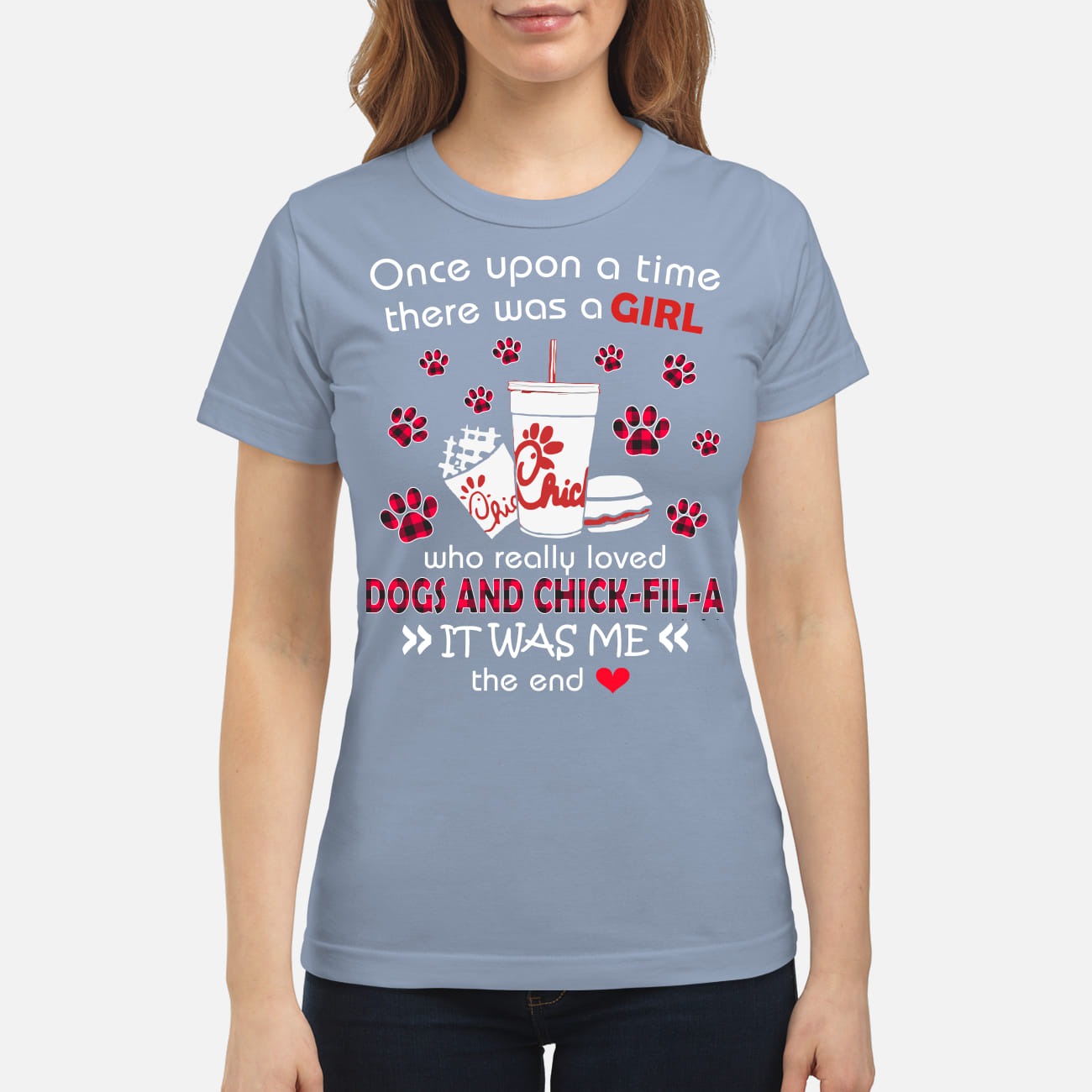 There was a girl who really loved dogs and chick fil a clasisc shirt