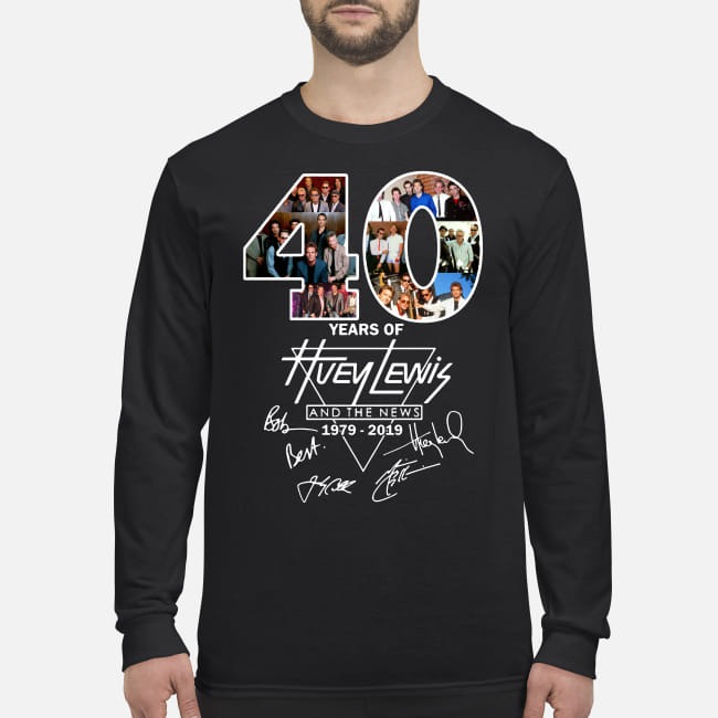 40 years of Huey Lewis and the News signatures men's long sleeved shirt