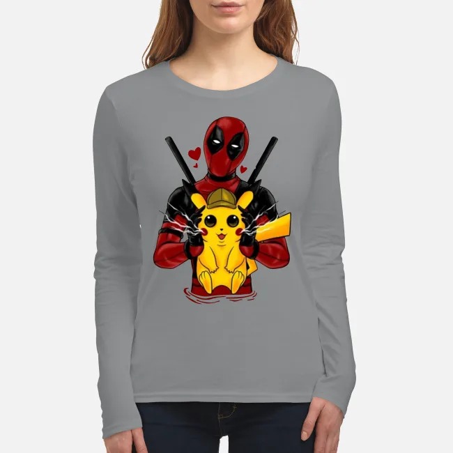 Deadpool hug pikachu women's long sleeved shirt