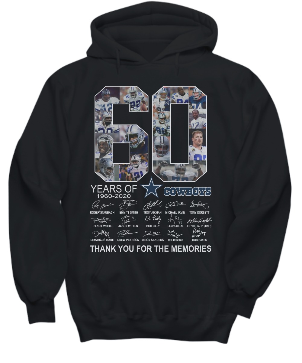 60 years of Dallas Cowboys signatures thank you for the memories shirt and hoodie