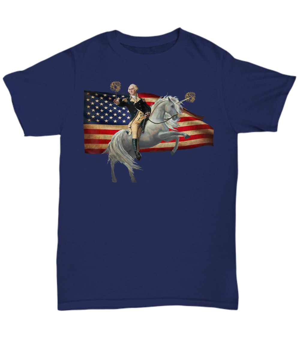 American flag Washingtion riding unicorn unisex tee shirt