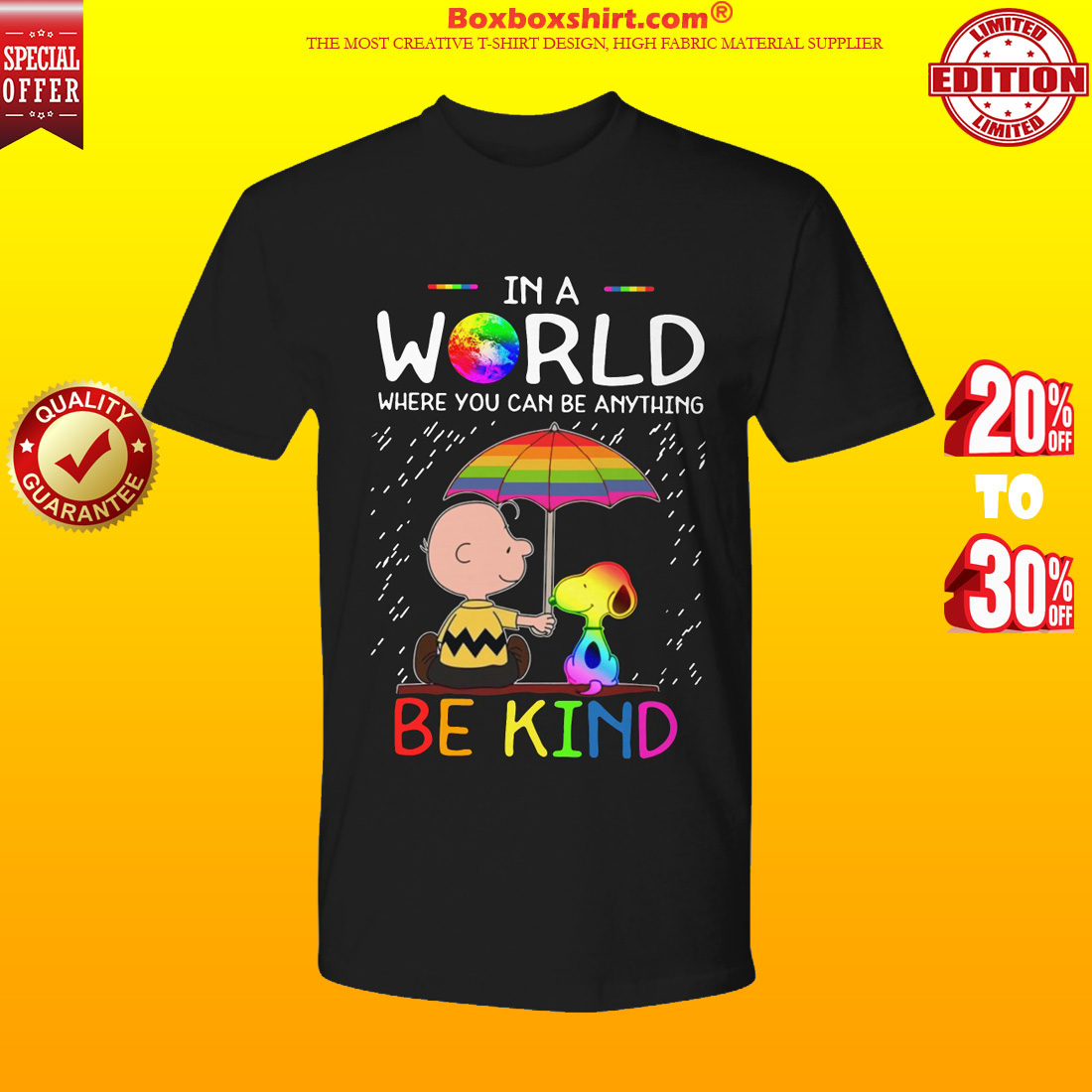 LGBT Snoopy and Charlie in a world where you can be anything be kind shirt