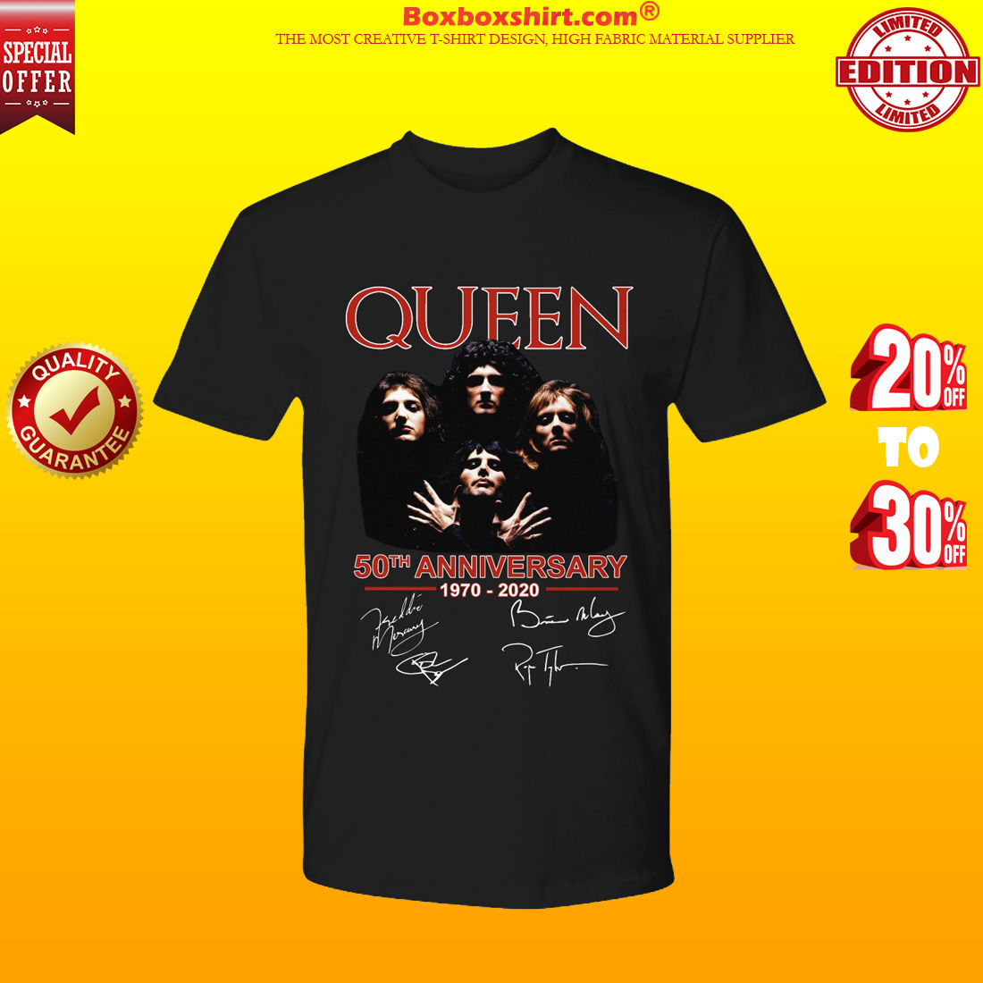 Queen band 50th anniversary signatures shirt
